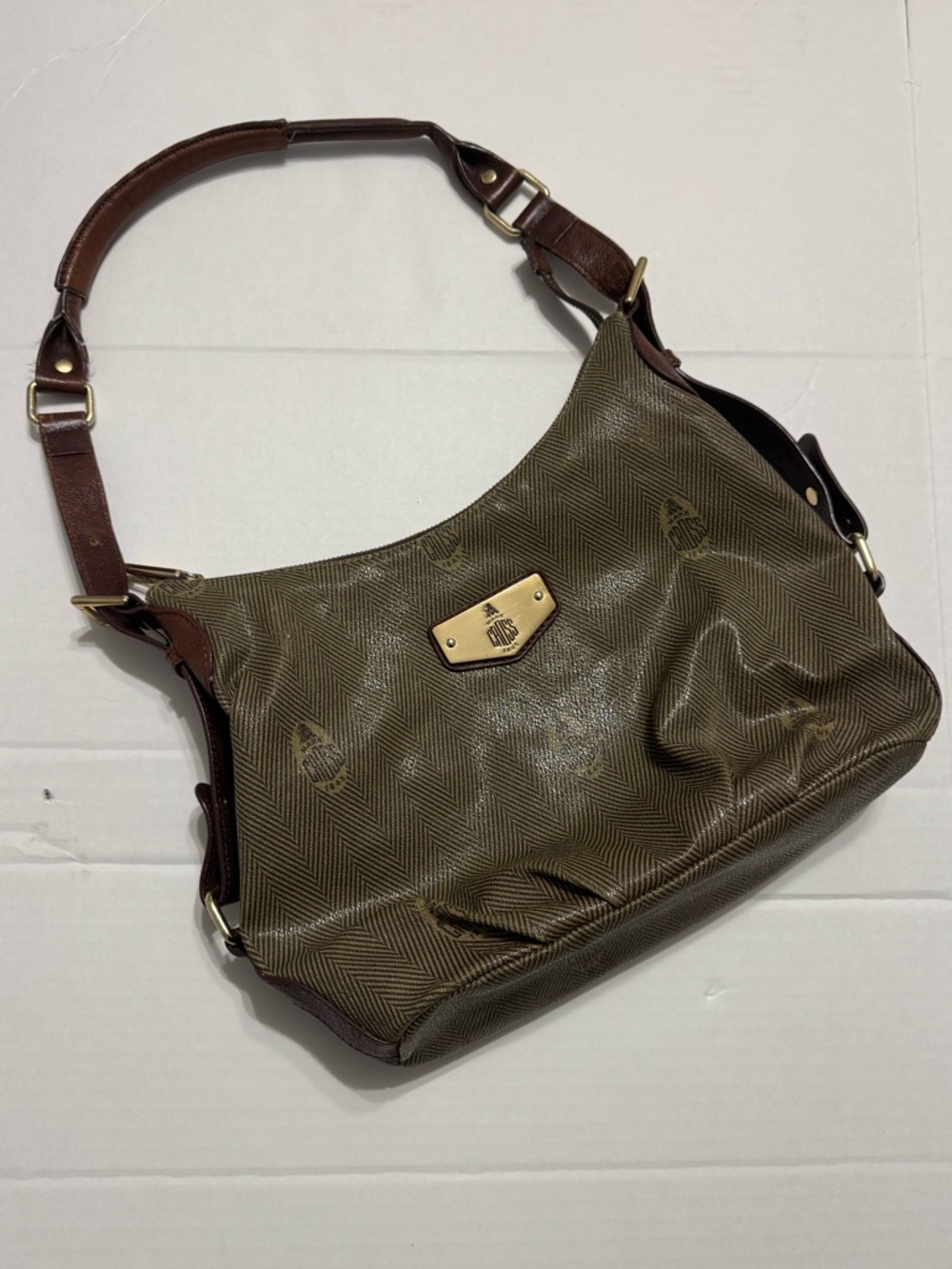 Mark Cross 1845 Vintage Monogram Saffiano Leather Shoulder Bag Brown/Tan